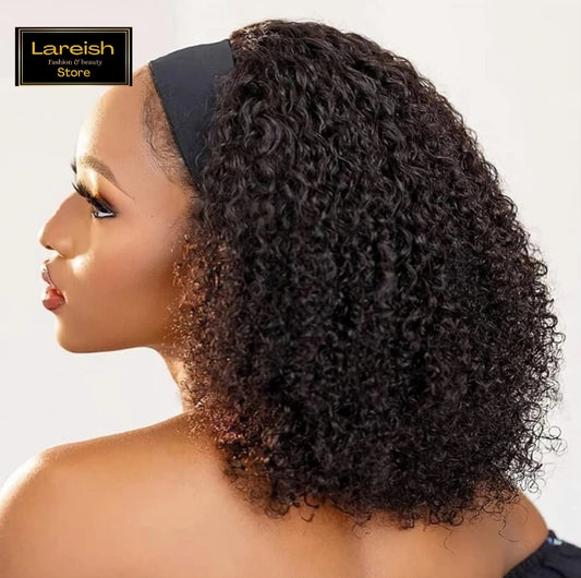 Perruque Cheveux Humains bouclée avec bandeau noir