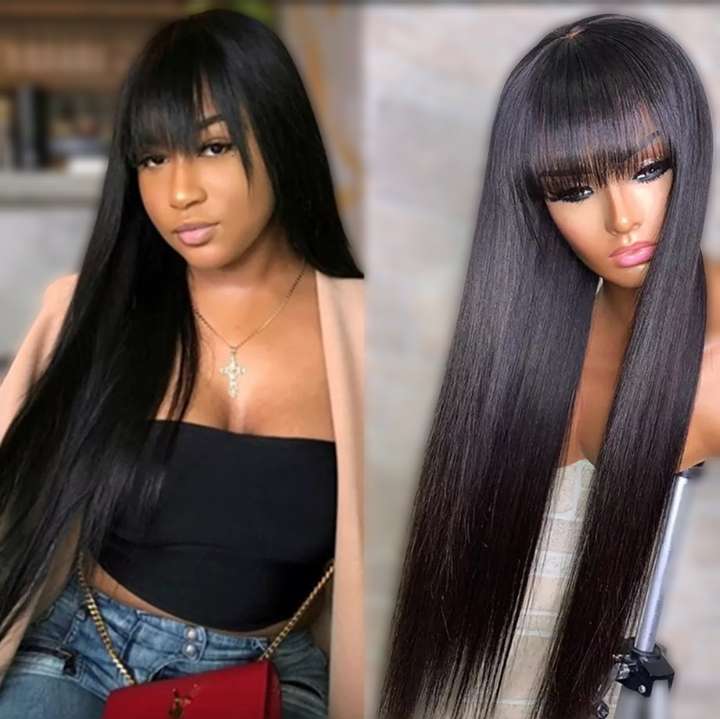 Perruque naturelle cheveux humains brésilienne avec frange